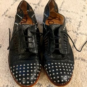 Sam Edelman Black Studded Leather Oxfords